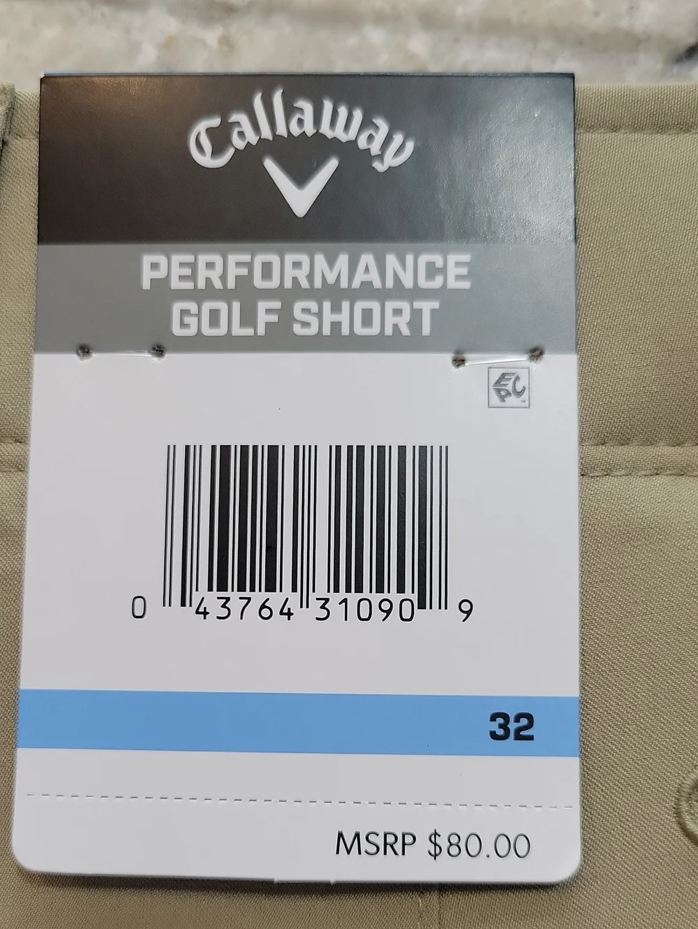 Callaway Men's Performance Golf Shorts Size 32 Tan Khaki NWT